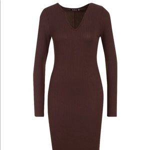 Jumbo Rub Notch Neck Mid Dress (BooHoo)